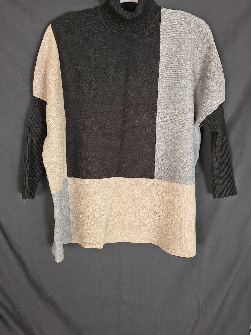 Joseph Colorblock Cowlneck Sweater in Black, Gray & Tan